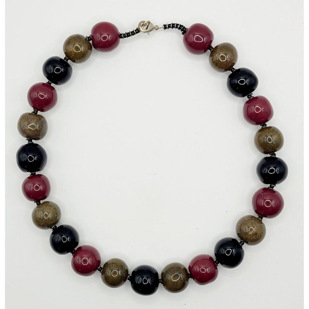 Handcrafted Resin Beaded Necklace MCM Glossy Spheres Metal Lobster Clasp